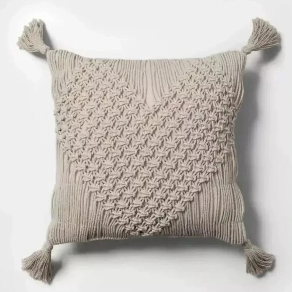 Macrame Heart Shaped Square Throw Pillow Cream - OpalHouse Valentines Day